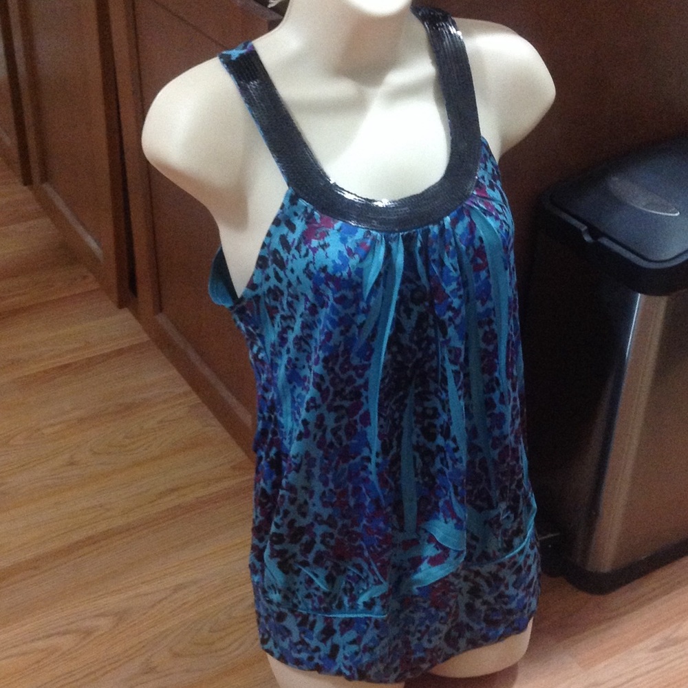 Blue floral dress shirt with sequin collar